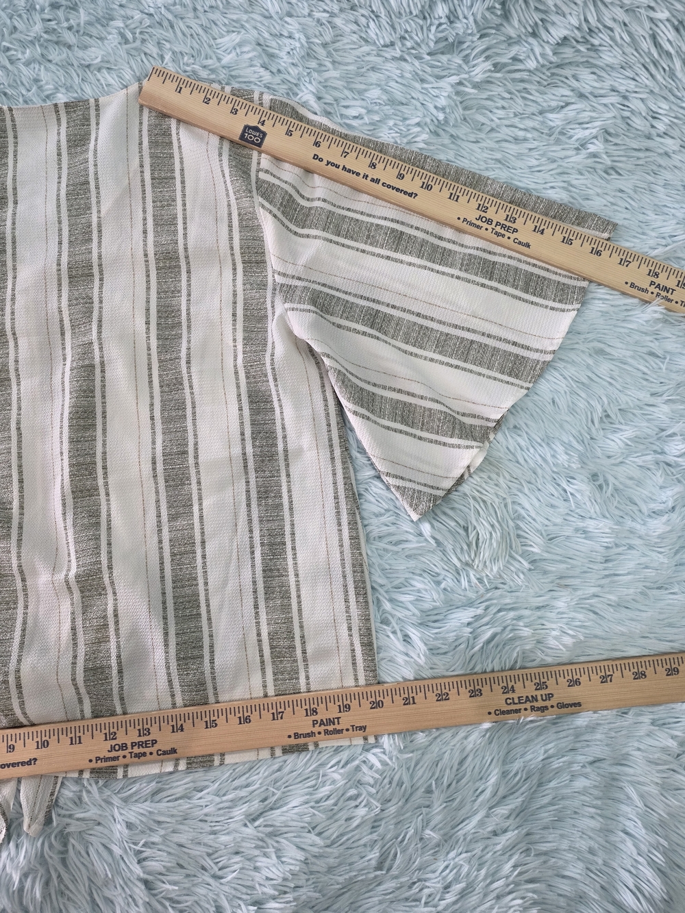 Lush Striped Tie-Front V-Neck Flutter‎ Sleeve Top Green Cream Size M - Picture 8 of 9